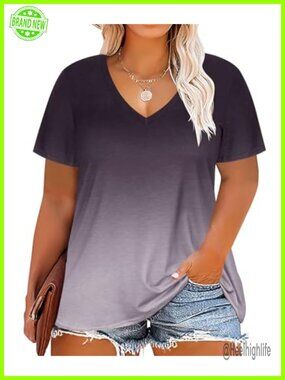 Plus Size Tie Dye V Neck Short Sleeve Tunic Top Floral Camo Oversized